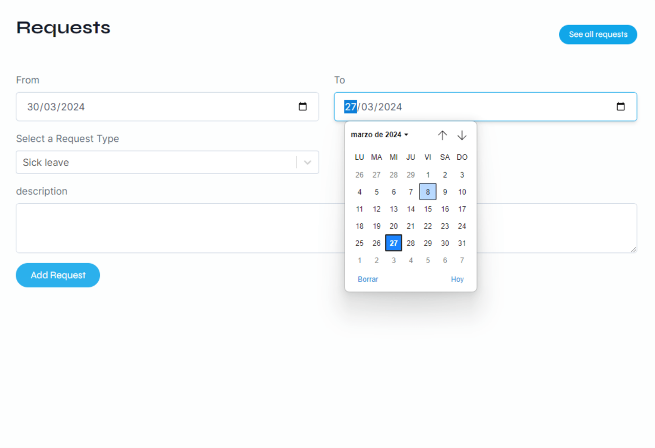 BKations leave request screen